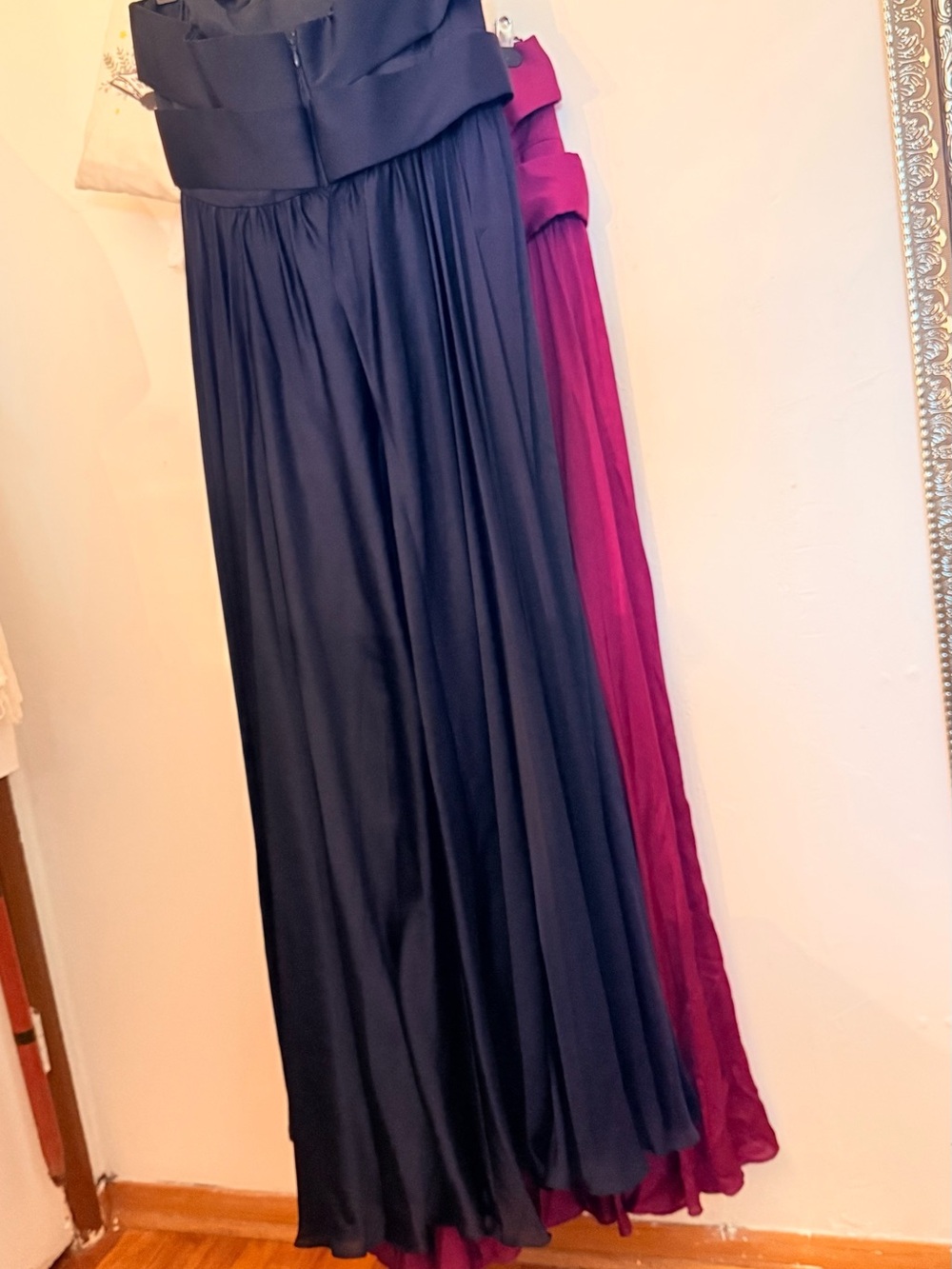 Elegant Navy and Magenta Pleated Maxi Skirt